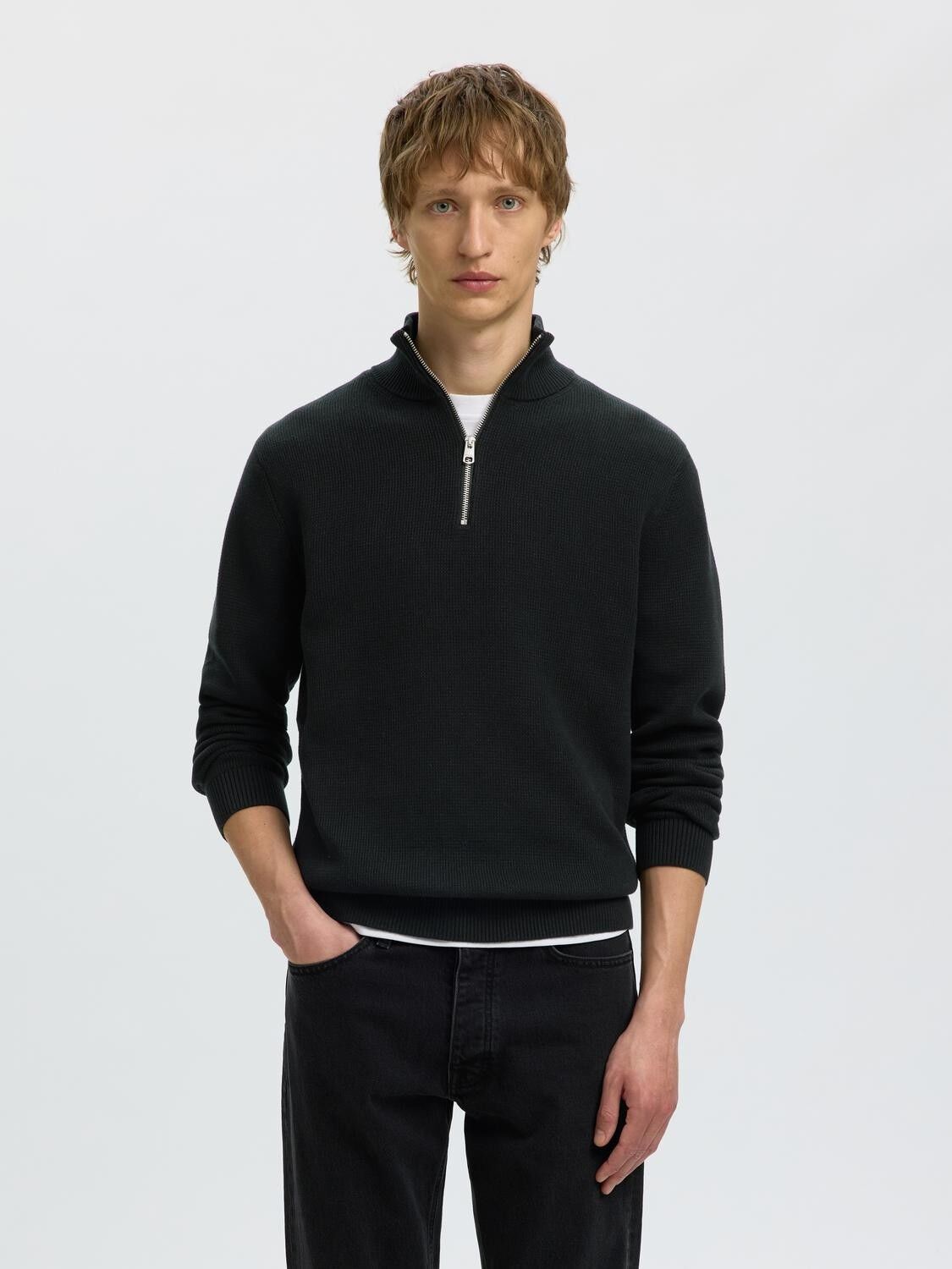 SLHDANE LS KNIT STRUCTURE HALF ZIP