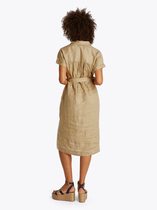 ESS LINEN S/S MIDI SHIRT DRESS
