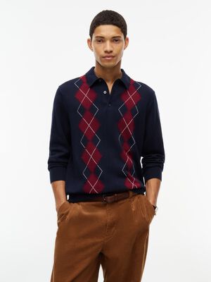 Flag Embroidery Argyle Polo Jumper
