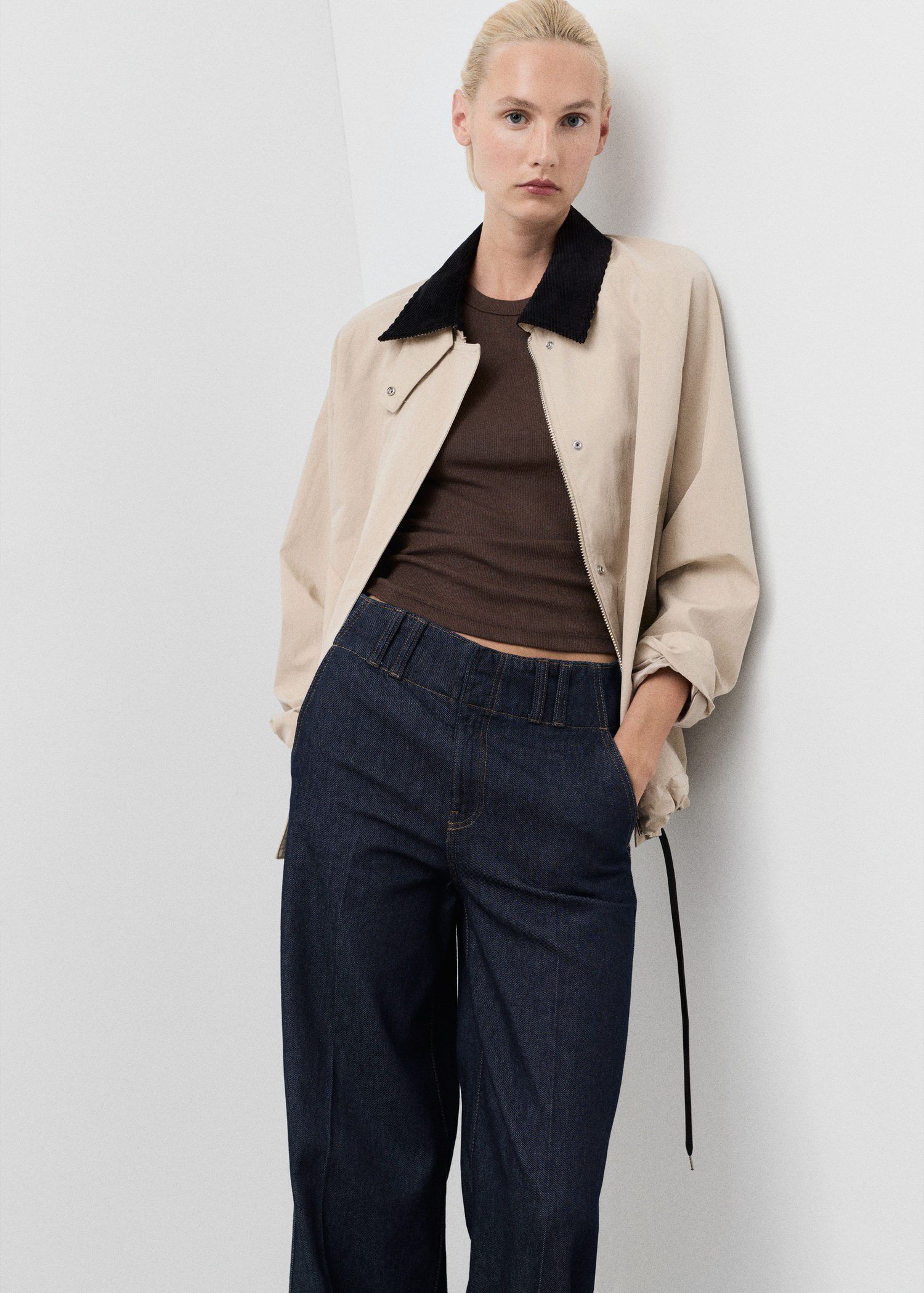 Wide leg denim trousers with belt l