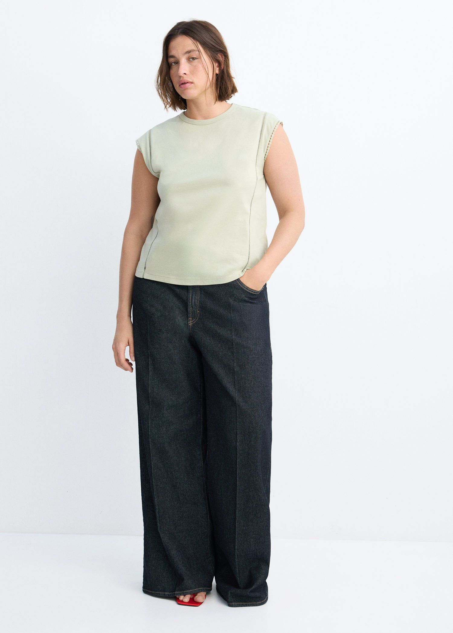 Embroidered cutwork cotton T-shirt