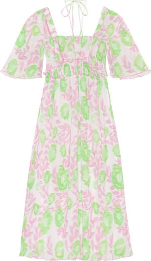 Pleated Georgette Midi Smockkjole