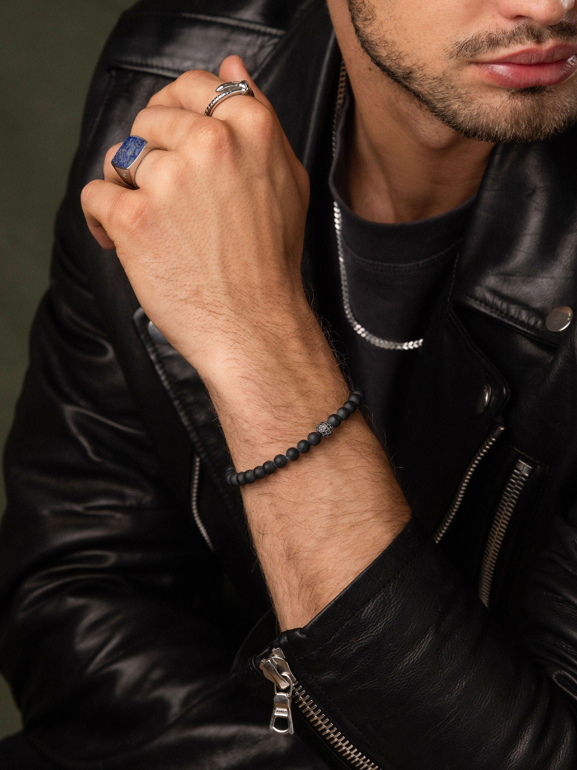 Men's Wristband with Matte Onyx and Black CZ Diamond