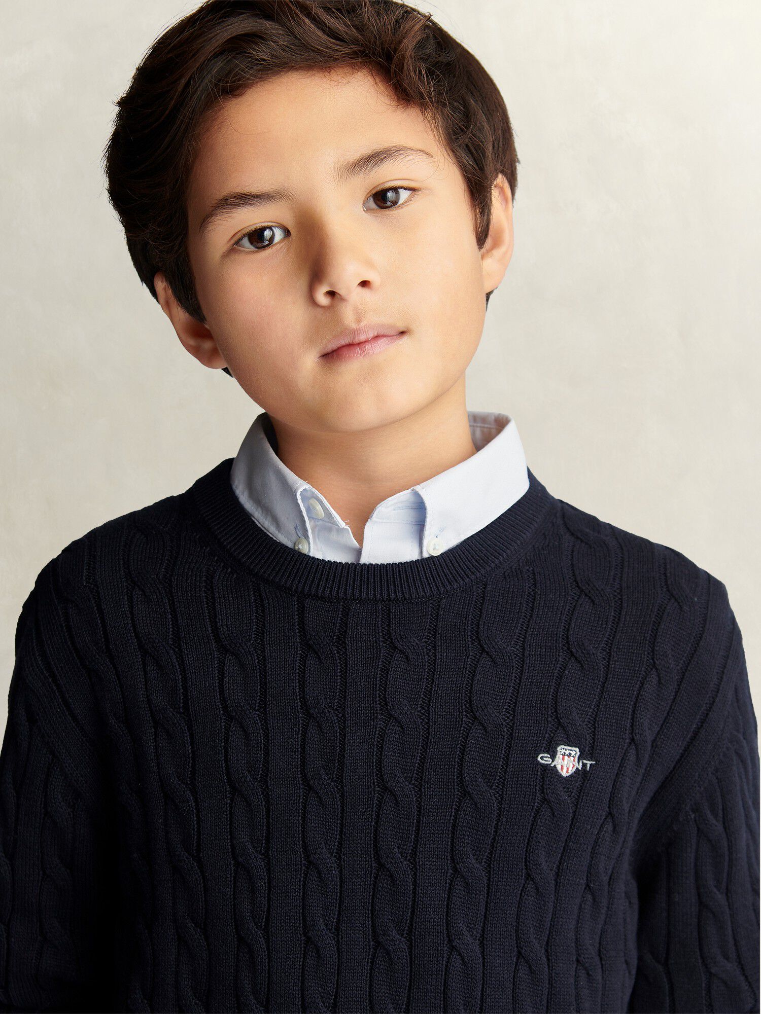 Shield Cotton Cable Neck Sweater