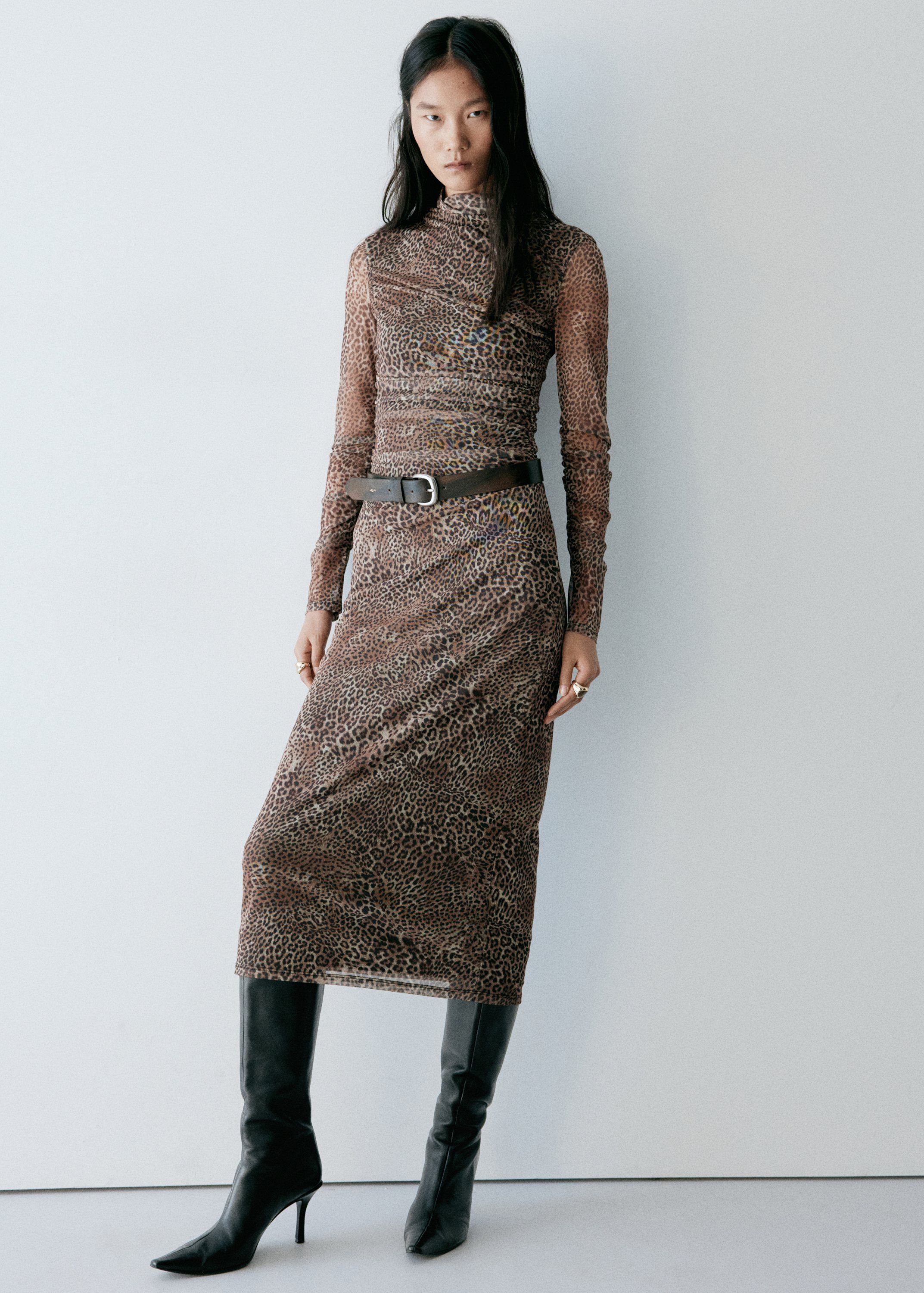Animal print ruched dress