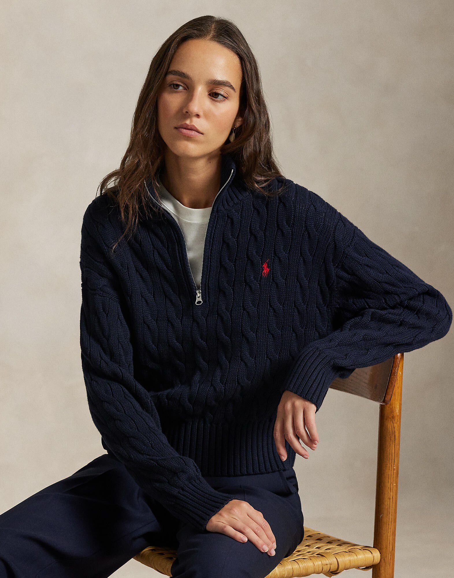 Cable-Knit Cotton Quarter-Zip Sweater