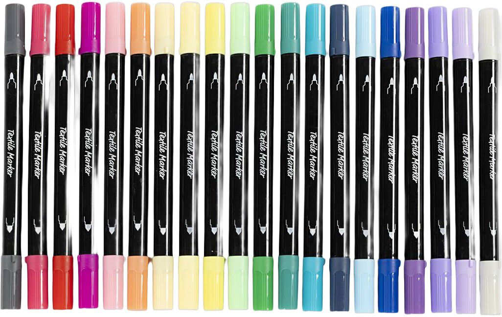 Tekstiltusch, streg 2,3+3,6 mm, suppleringsfarver, 20 stk.