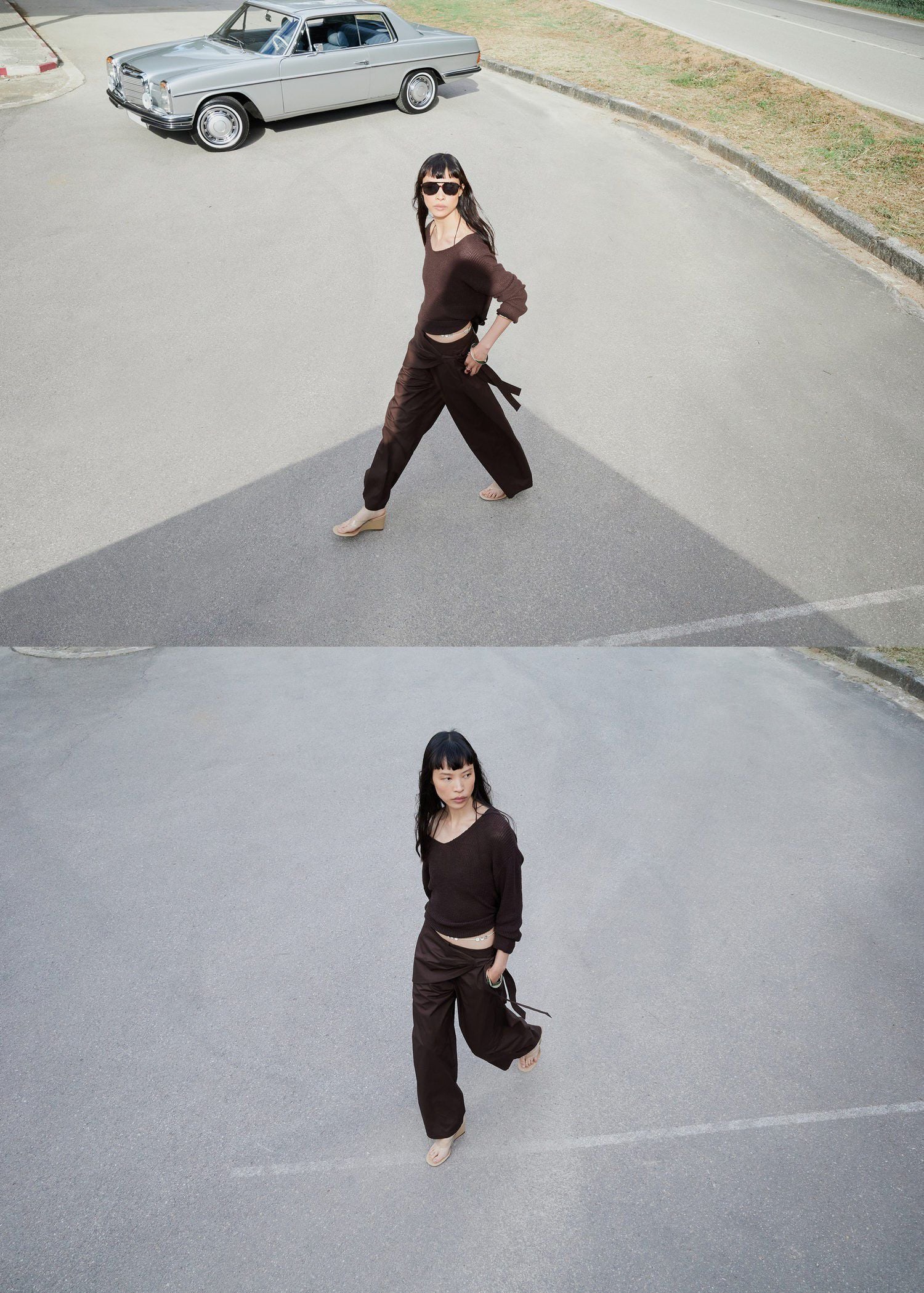 Straight-leg trousers with detachab