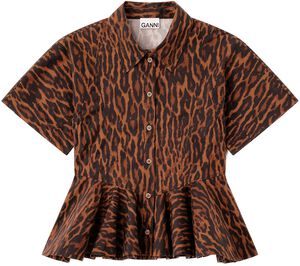 Printed Stretch Cotton Peplum Shirt