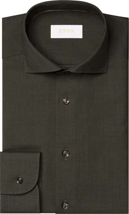 Slim Fit Dark Green Solid Merino Wool Shirt