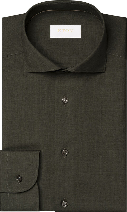 Slim Fit Dark Green Solid Merino Wool Shirt