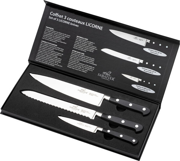 Knivsæt Licorne 3 dele Stål/Sort