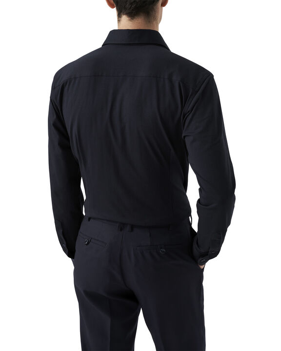 Contemporary Fit Navy Blue Solid Four-Flex Stretch Shirt