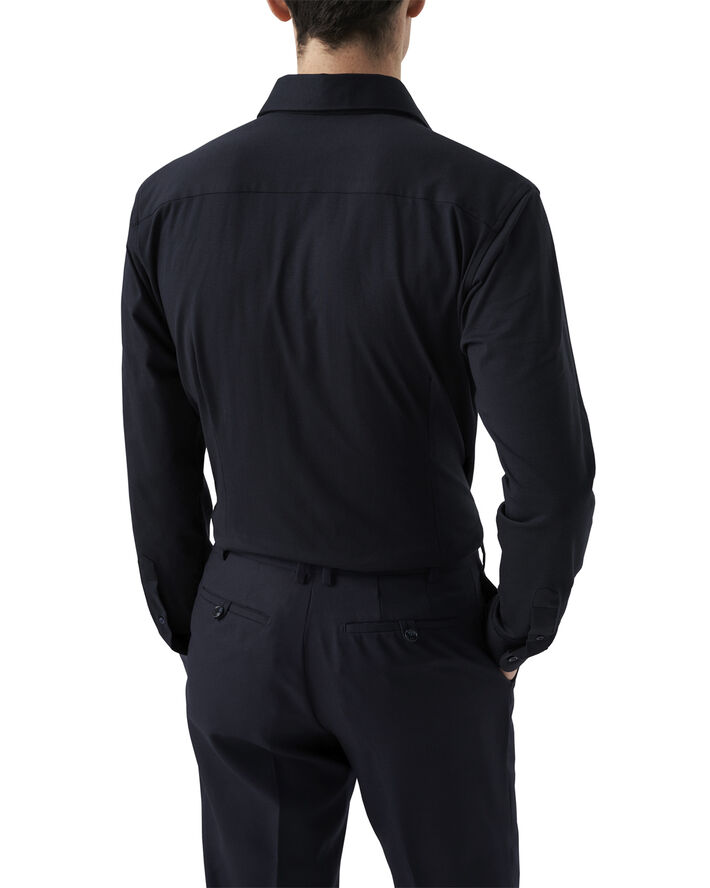 Contemporary Fit Navy Blue Solid Four-Flex Stretch Shirt