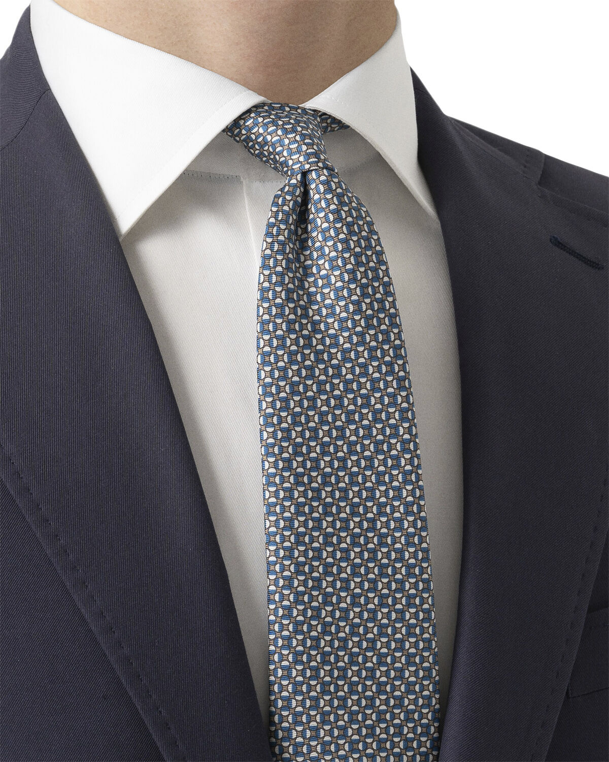 Beige Geometric Print Silk Tie