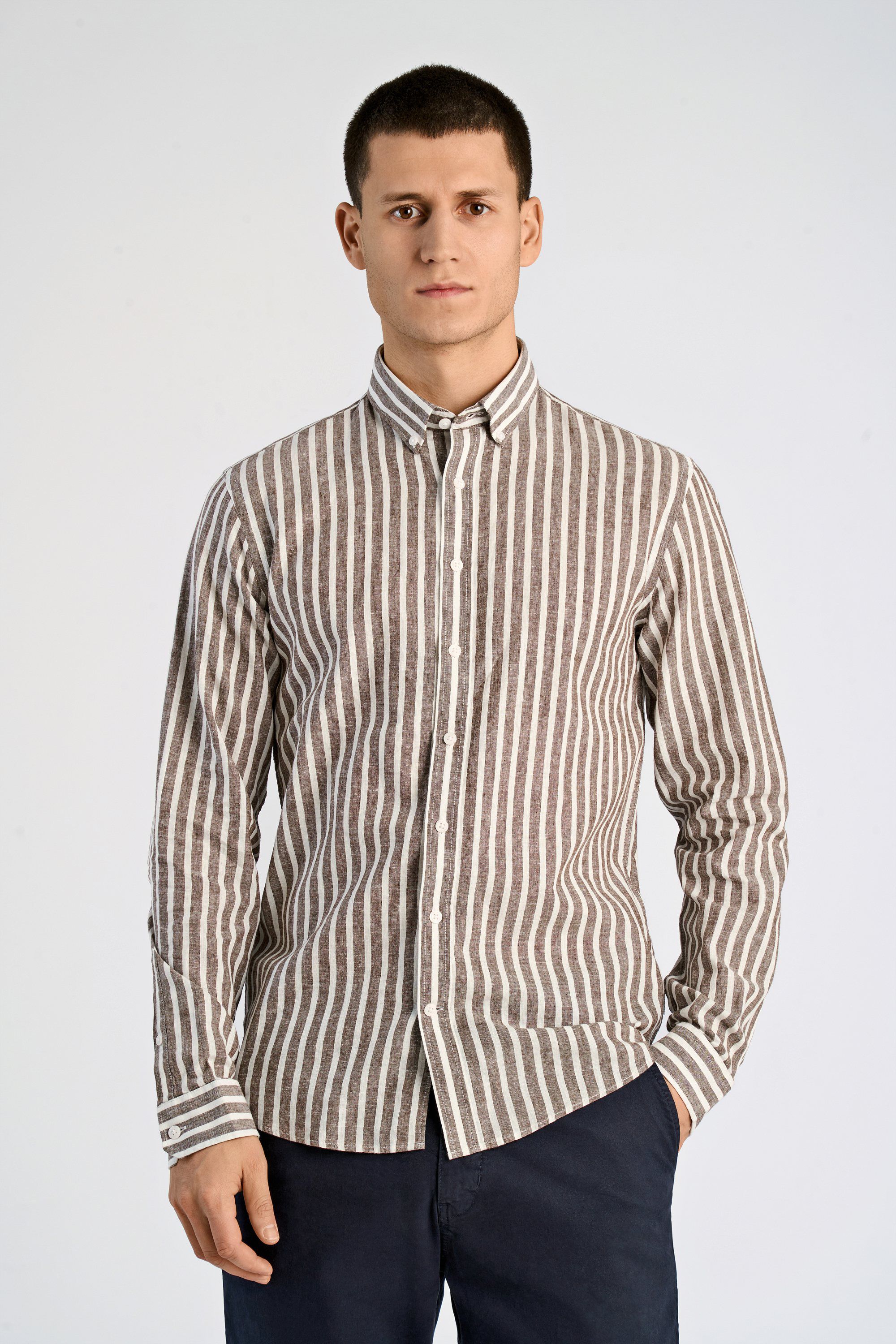 Striped cotton/linen shirt L/S