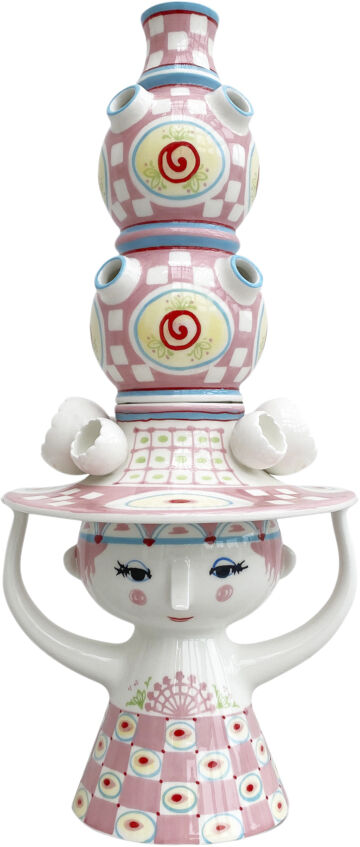 Lady with hat Vase H50 cm pink