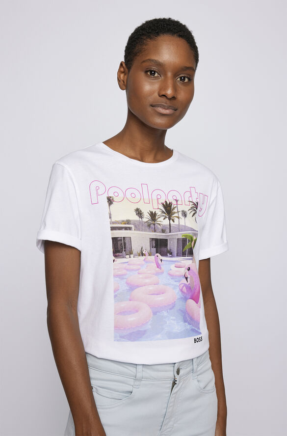 Organic-cotton regular-fit T-shirt with summery print BOSS | 0.0 | Magasin.dk
