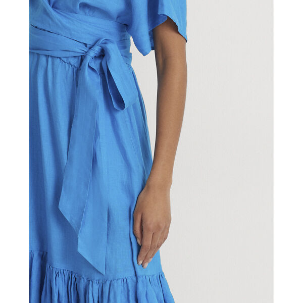 Belted Linen Wrap-Style Dress