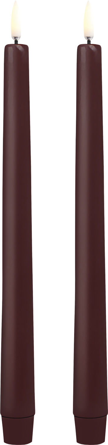 LED taper candle, Wine red, smooth, 2-pack, 2,3x25 cm