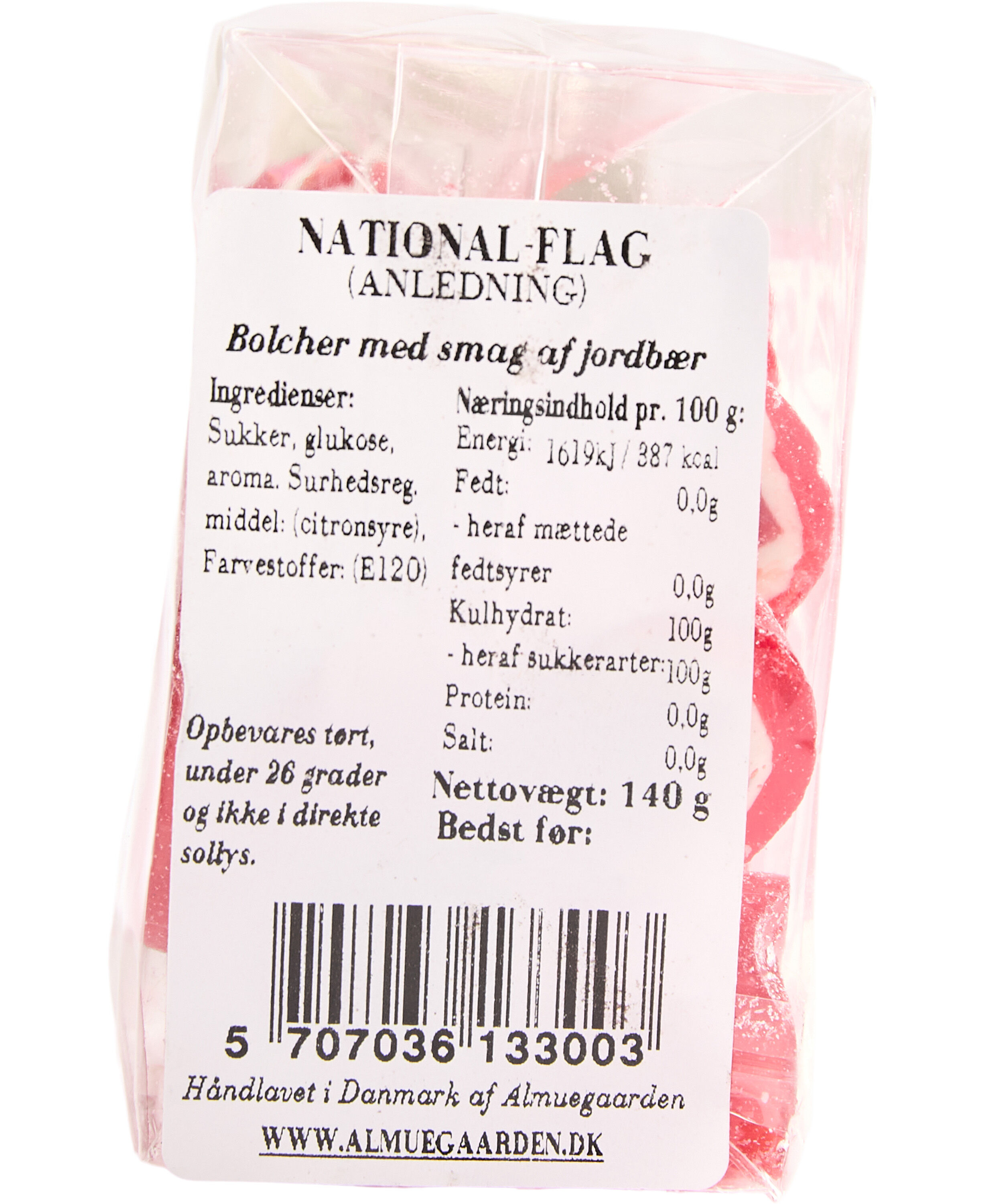 Danske Flag bolcher med smag af jordb&aelig;r (anledningskort)