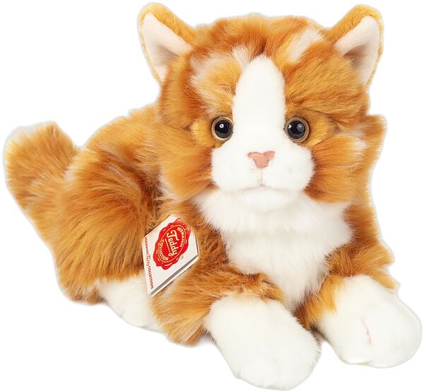 Teddy Hermann - Liggende kat rødstribet 20 cm