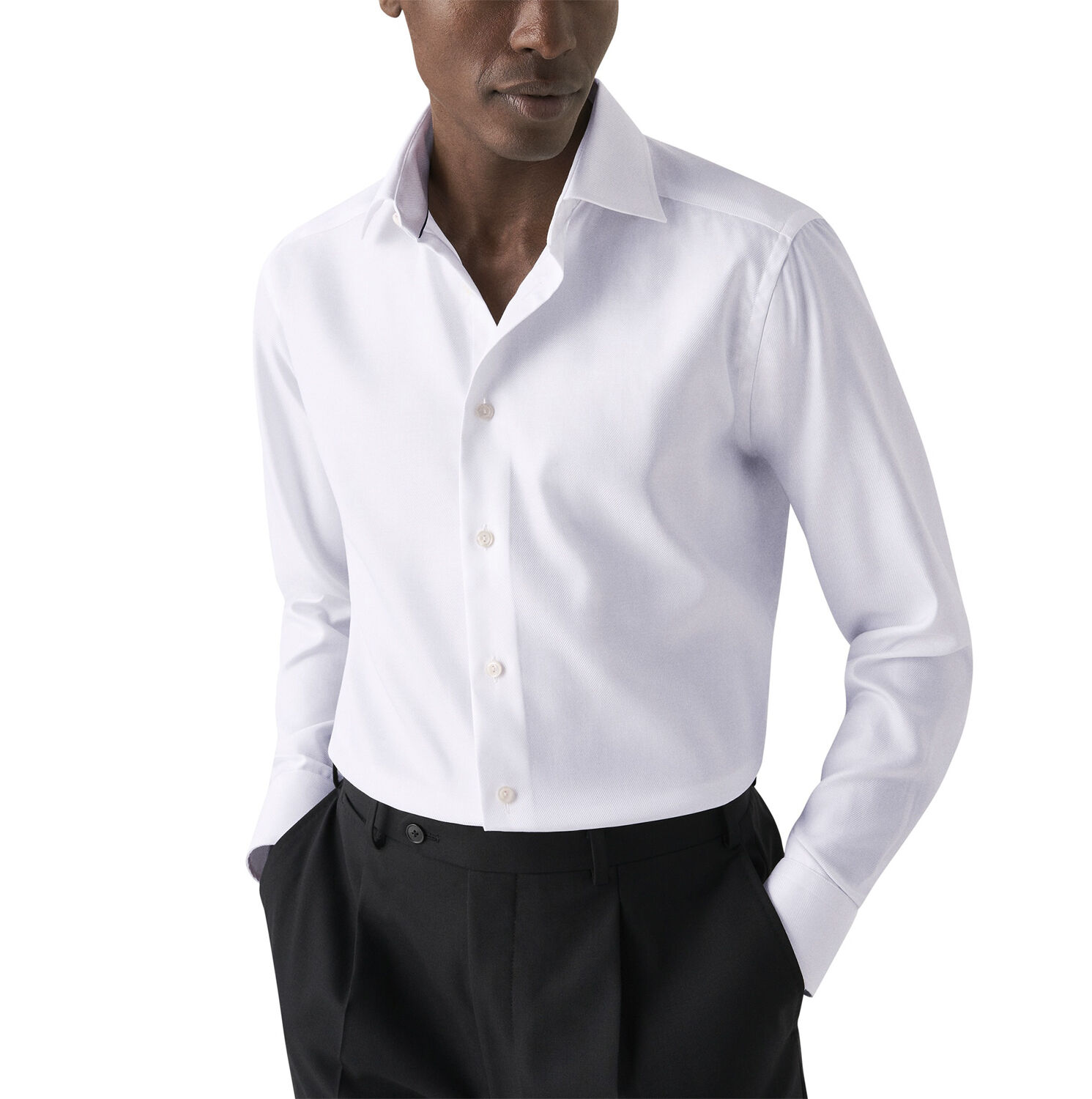 Slim Fit White Textured Twill Shirt - French Cuff