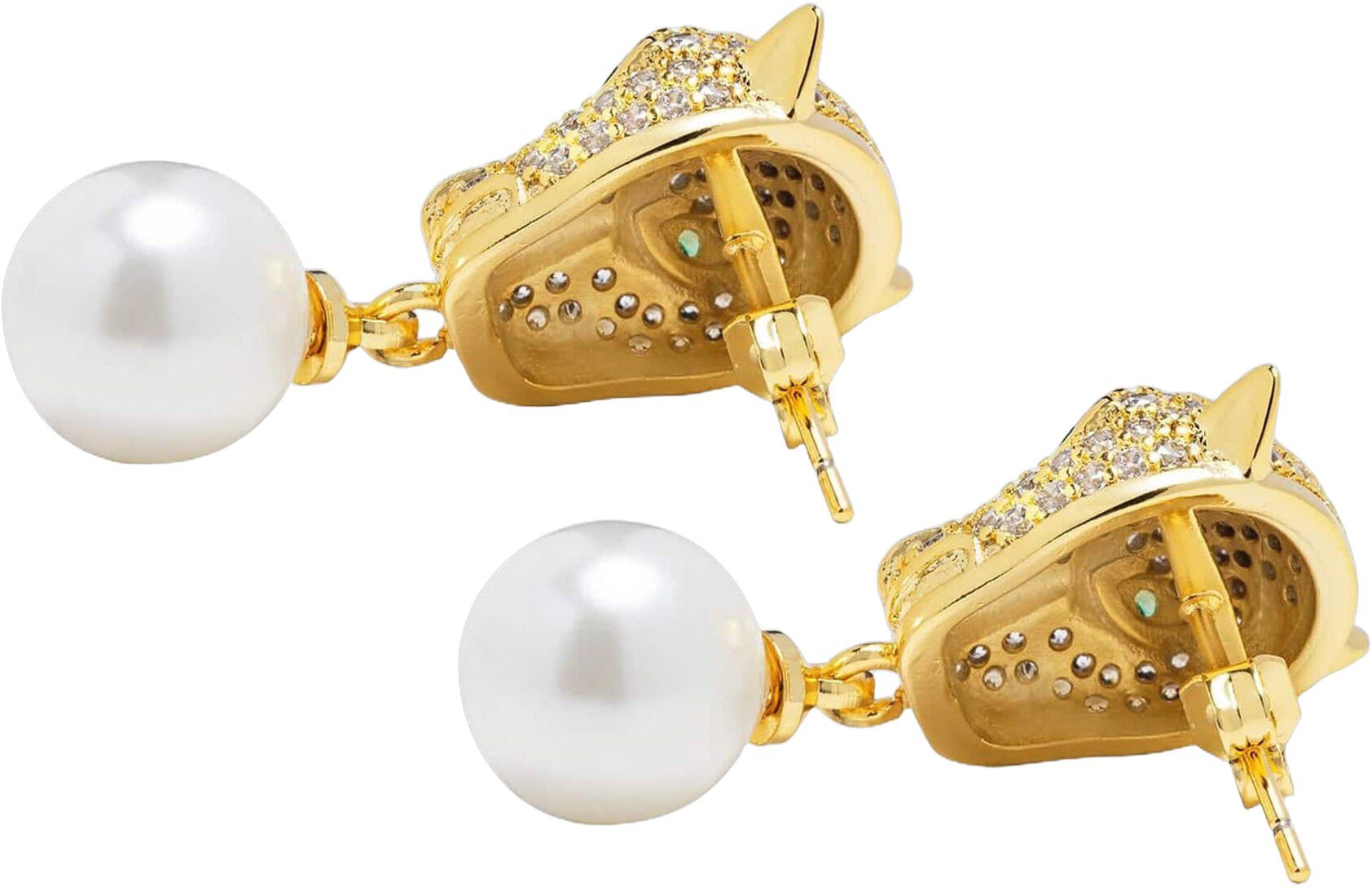 Women's Panther Earring with Pearl Drop