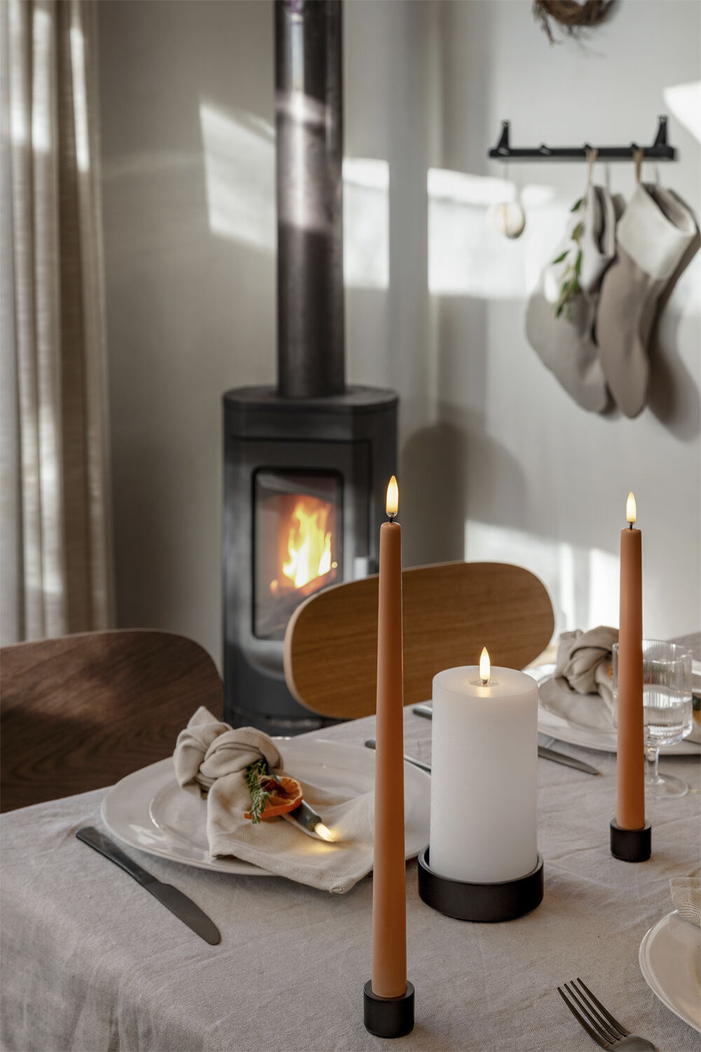 LED taper candle, Apricot, smooth, 2-pack, 2,3x25 cm