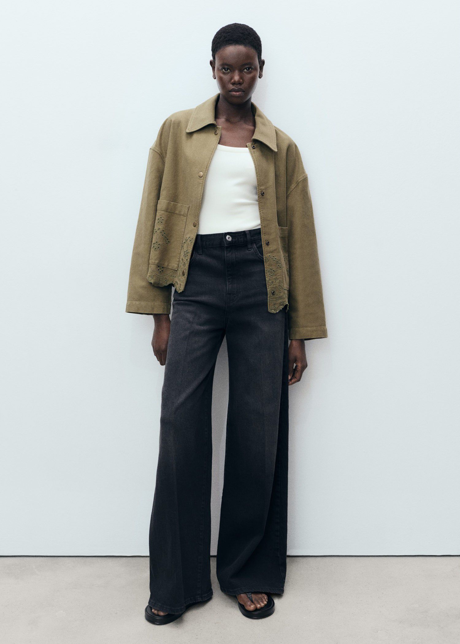 Cotton overshirt with openwork deta