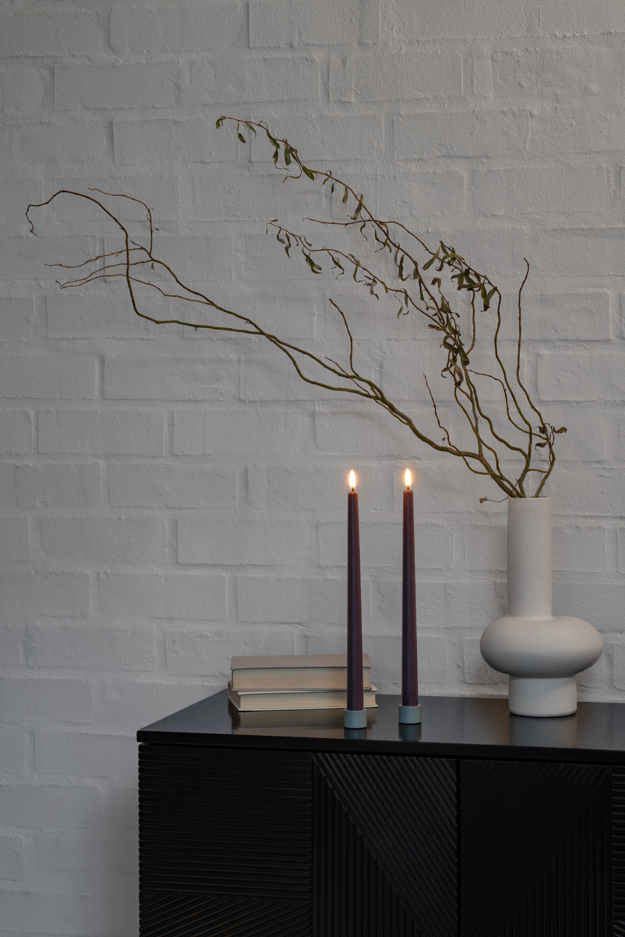 LED slim taper candle, Dusty Mulberry, Smooth, 2-pack, 2,3x3