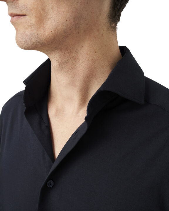 Contemporary Fit Navy Blue Solid Four-Flex Stretch Shirt