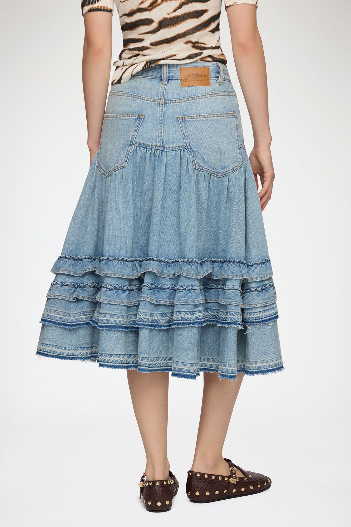 Lightweight Denim Frill Midi skirt