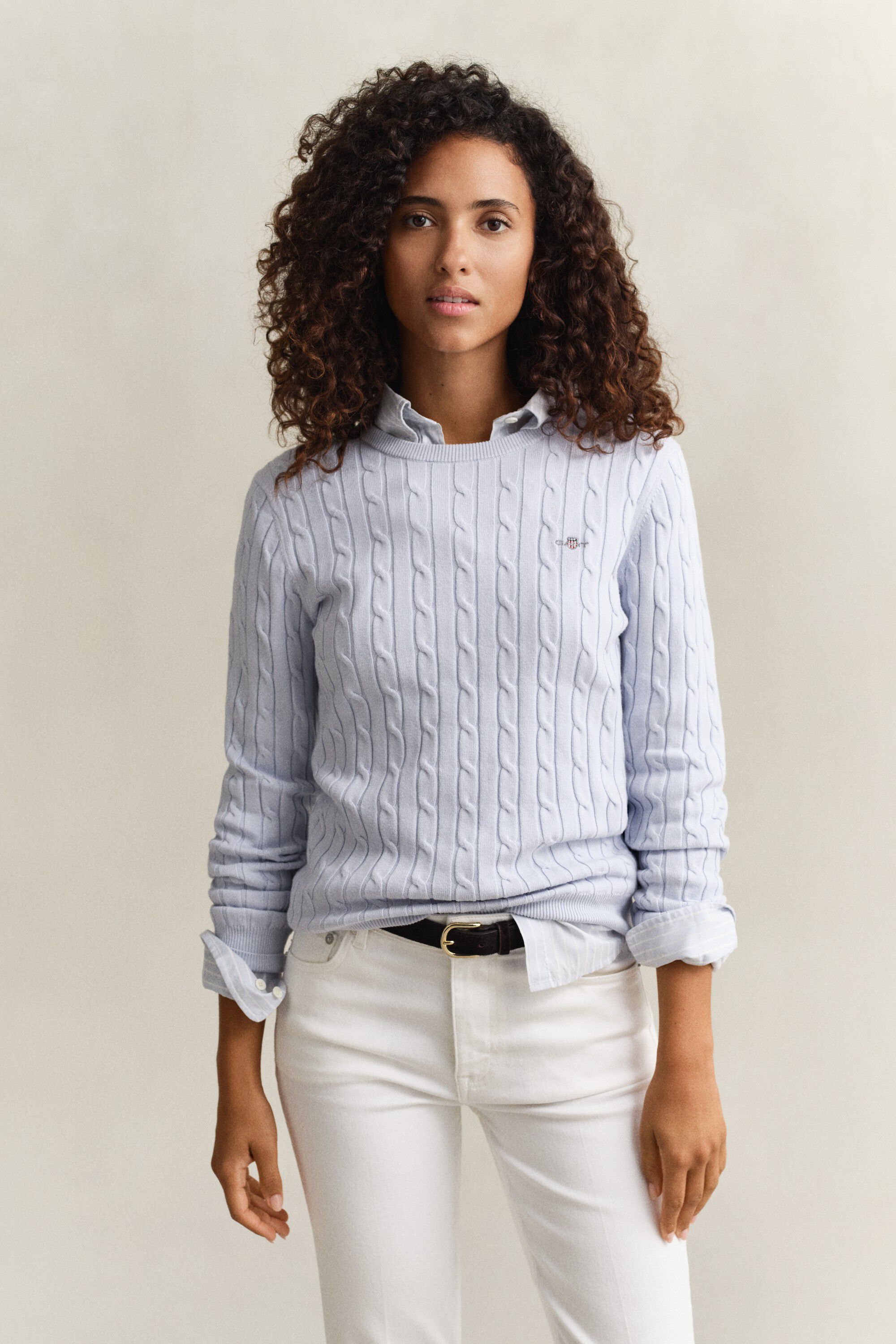 STRETCH COTTON CABLE C-NECK