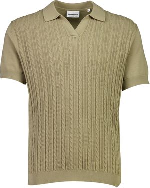 Knitted S/S cable v-neck polo