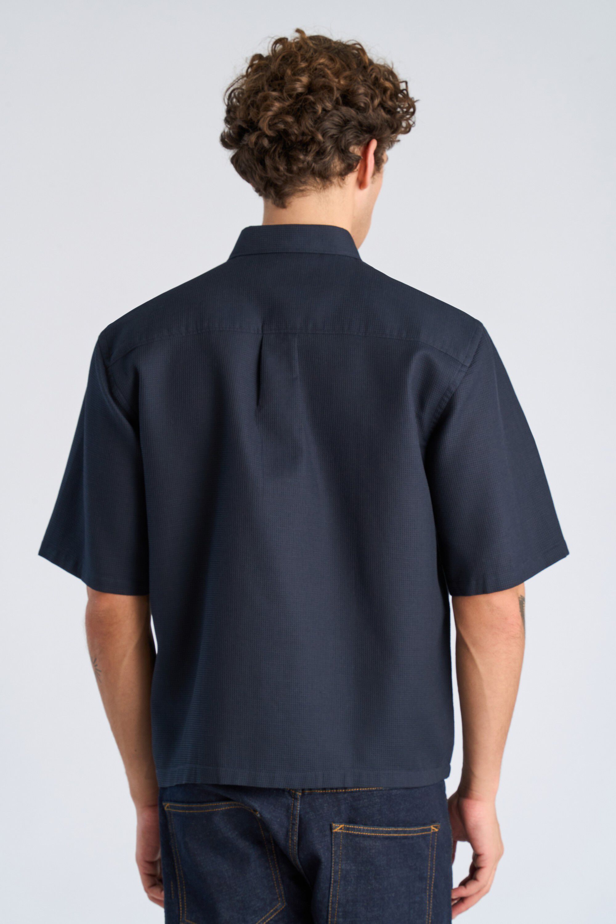 Solid dobby cotton shirt S/S