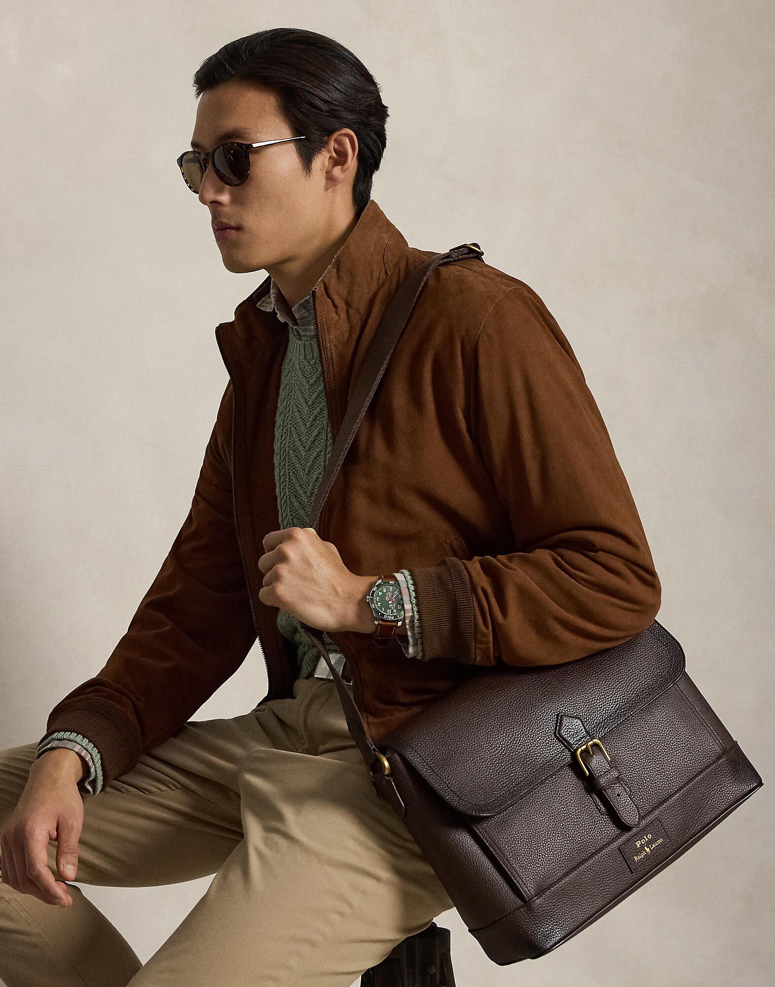 Pebbled Leather Messenger Bag