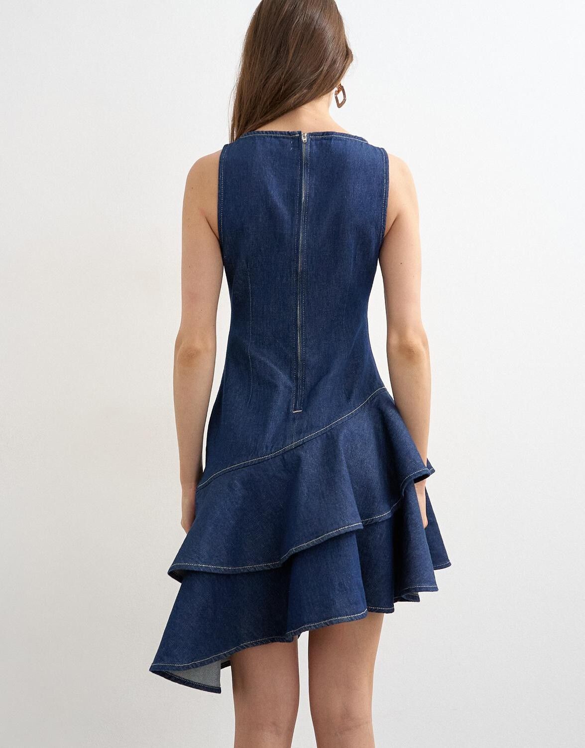 TSANNIE DENIM RUFFLE DRESS BLUE DNM