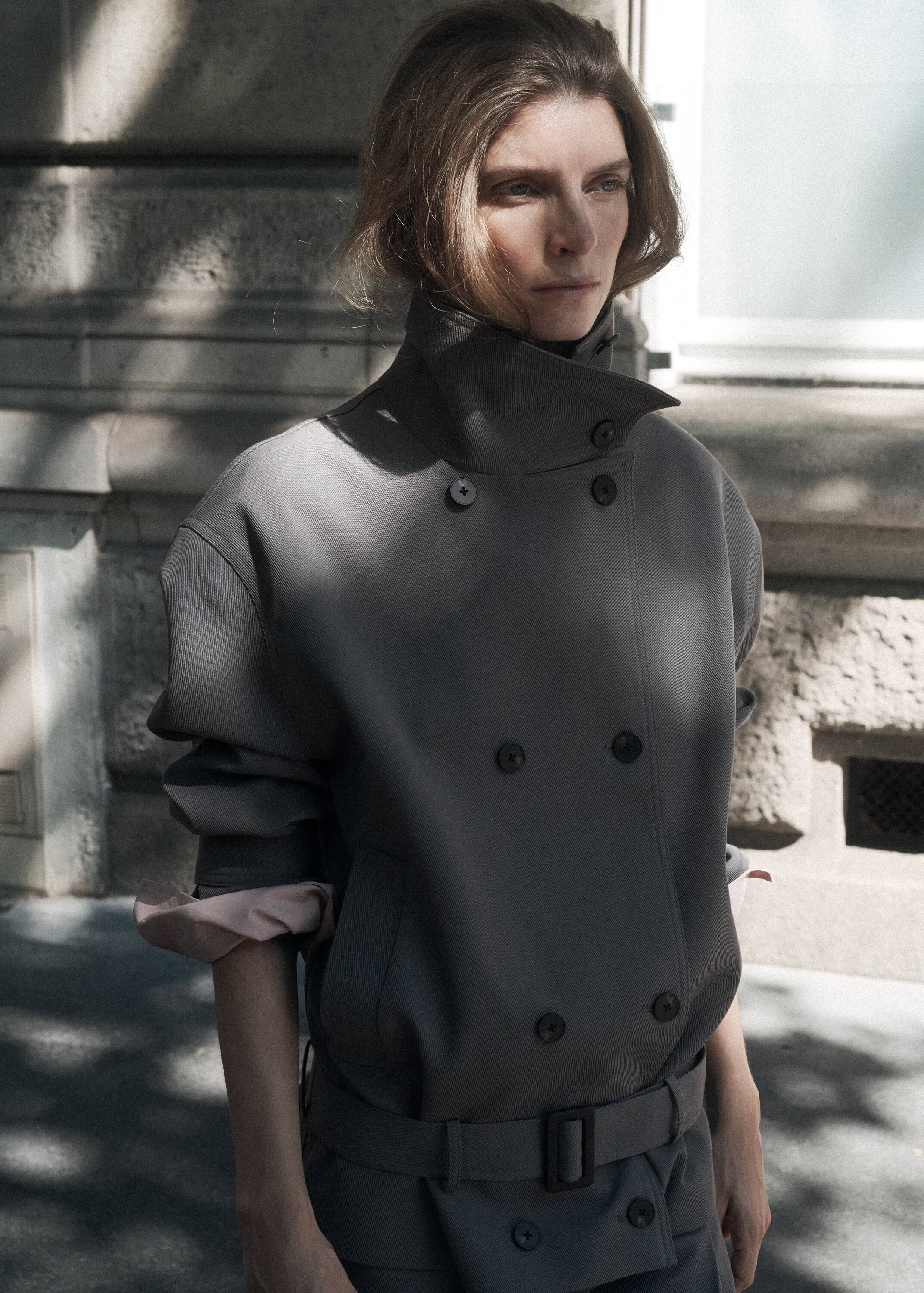 Funnel neck belted trench coat