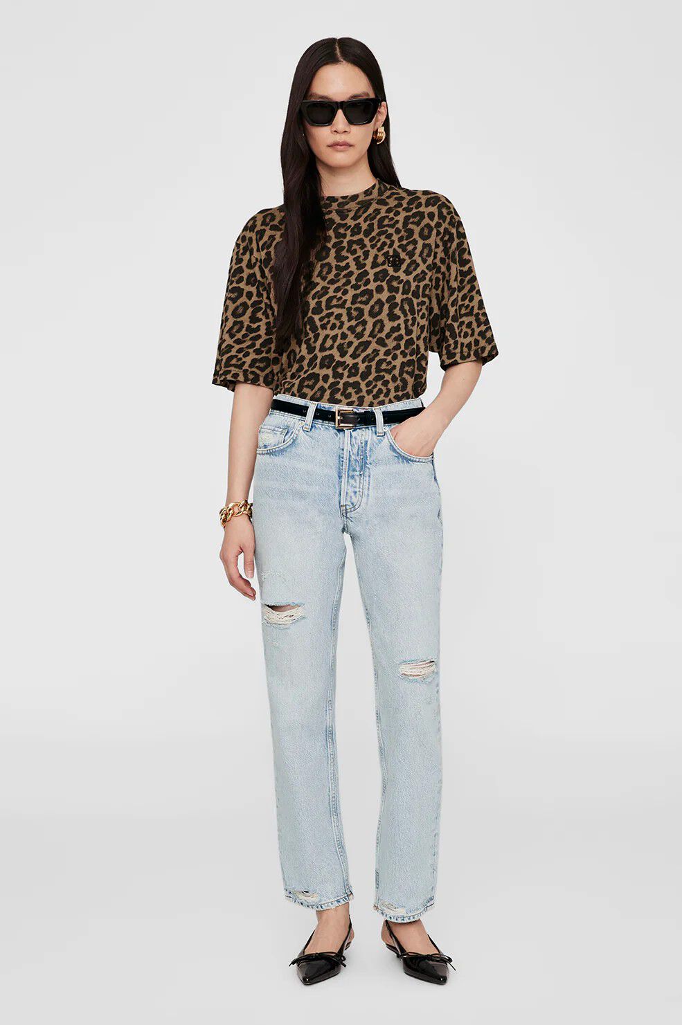 AVI TEE - BLACK AND BROWN LEOPARD