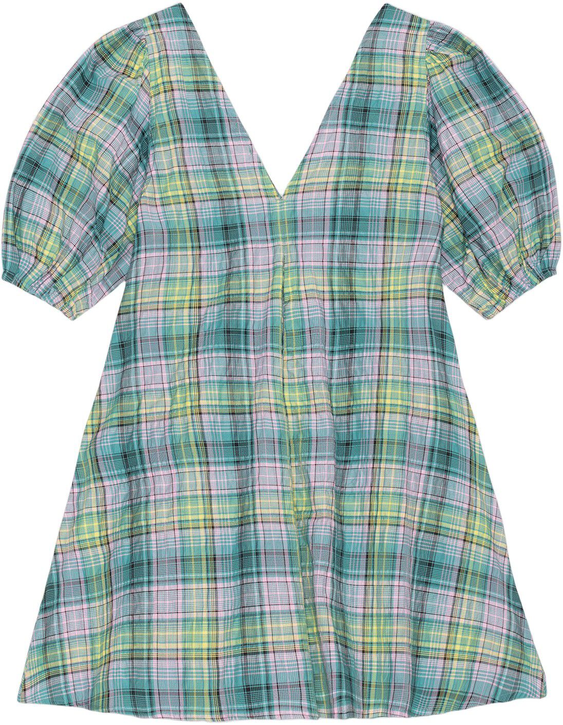 Seersucker Check V-Neck Mini Dress