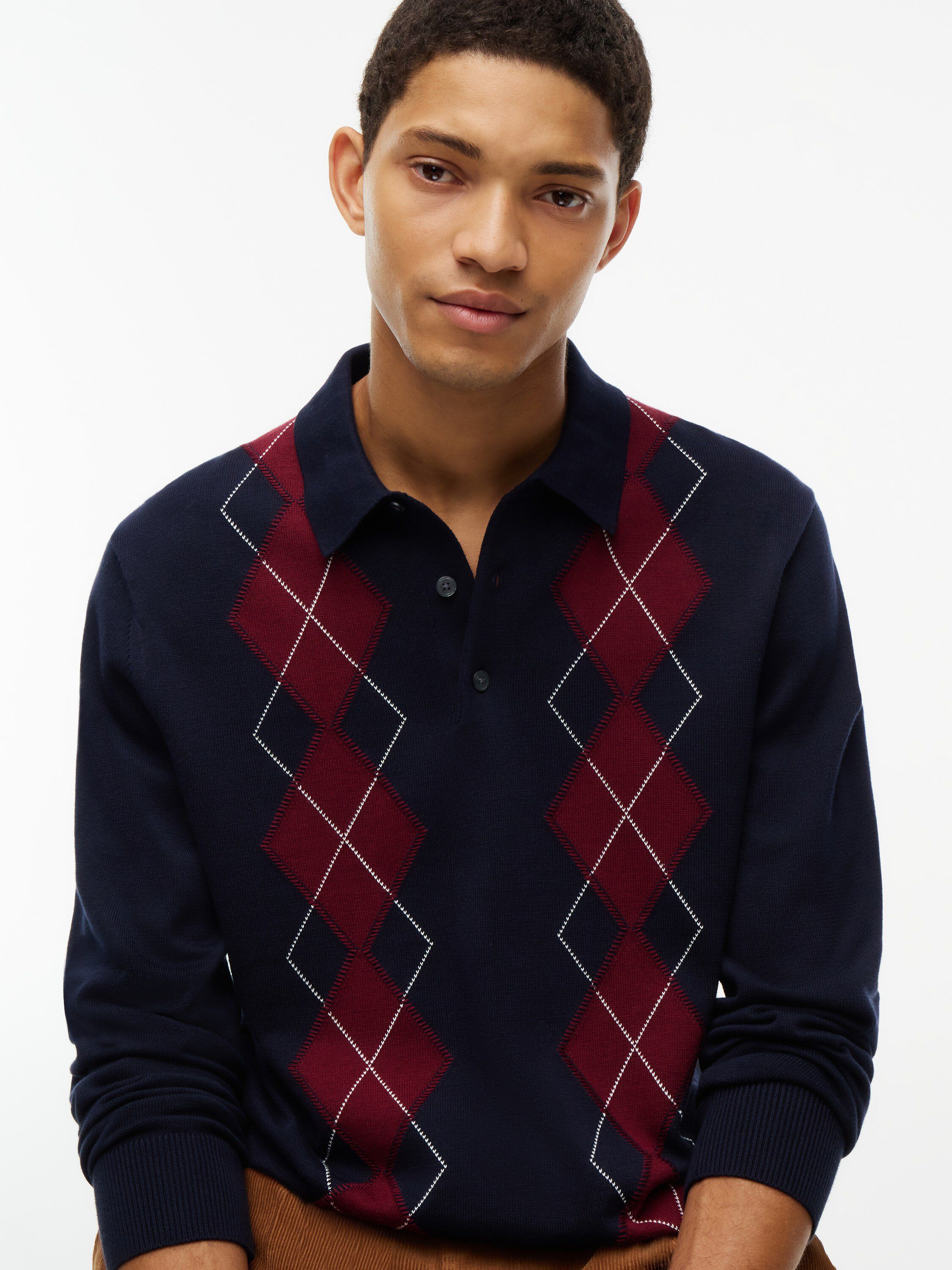 Flag Embroidery Argyle Polo Jumper
