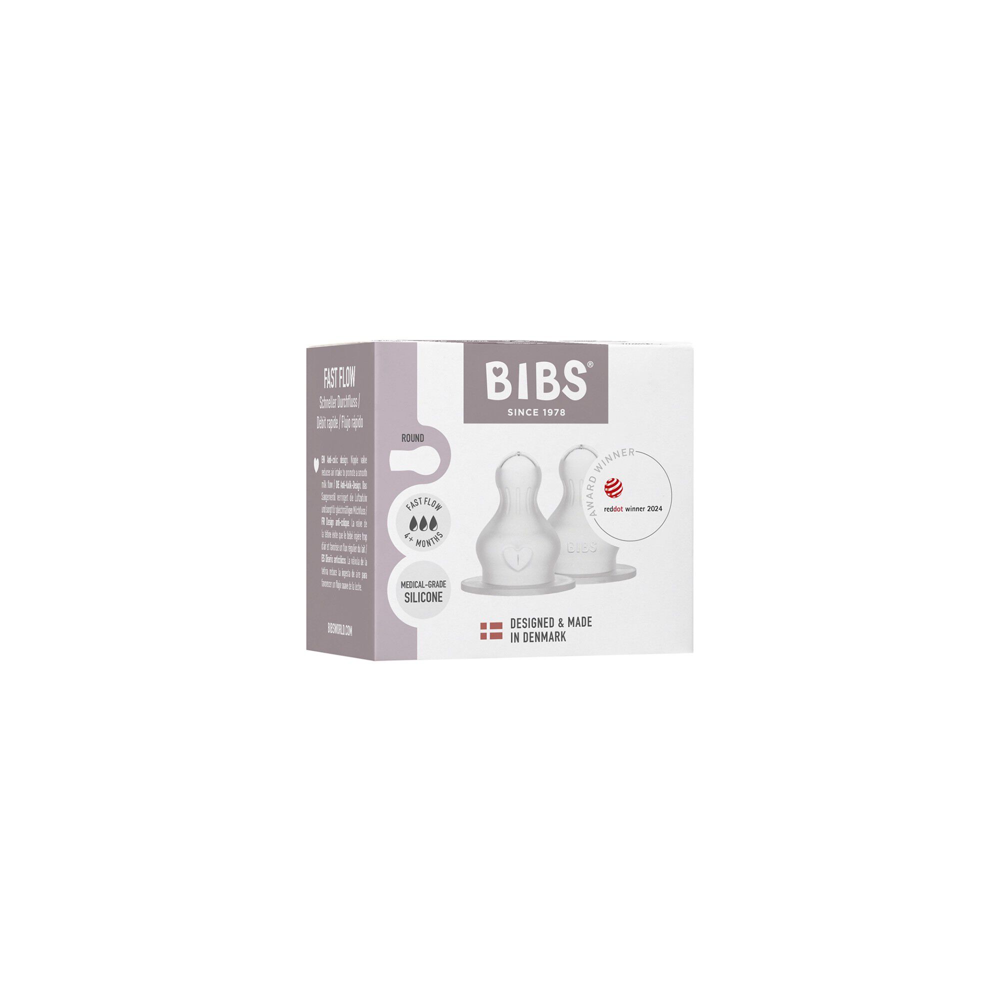 BIBS Baby Bottle Nipple Round Silicone 2 pack Fast Flow