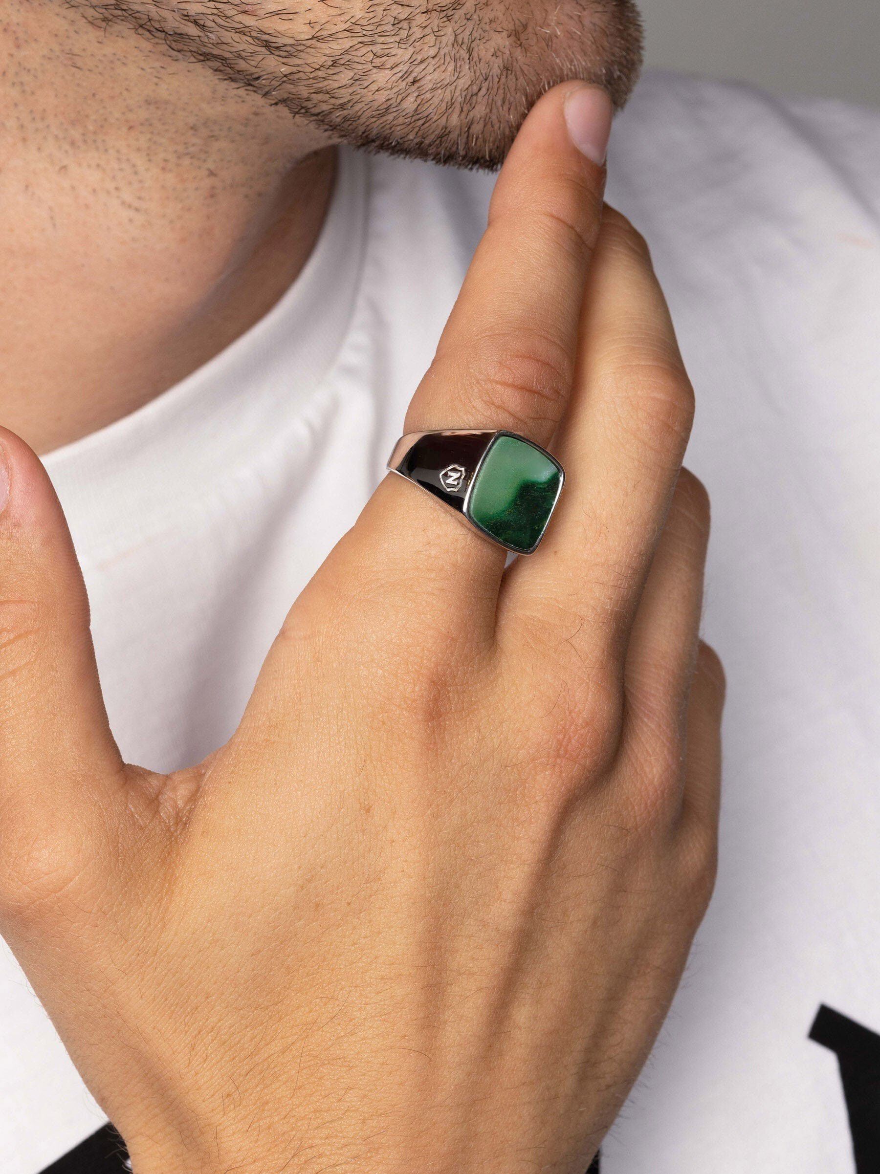 Men's Silver Signet Ring with African Turquoise