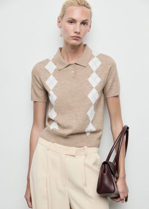 Diamond pattern polo neck sweater