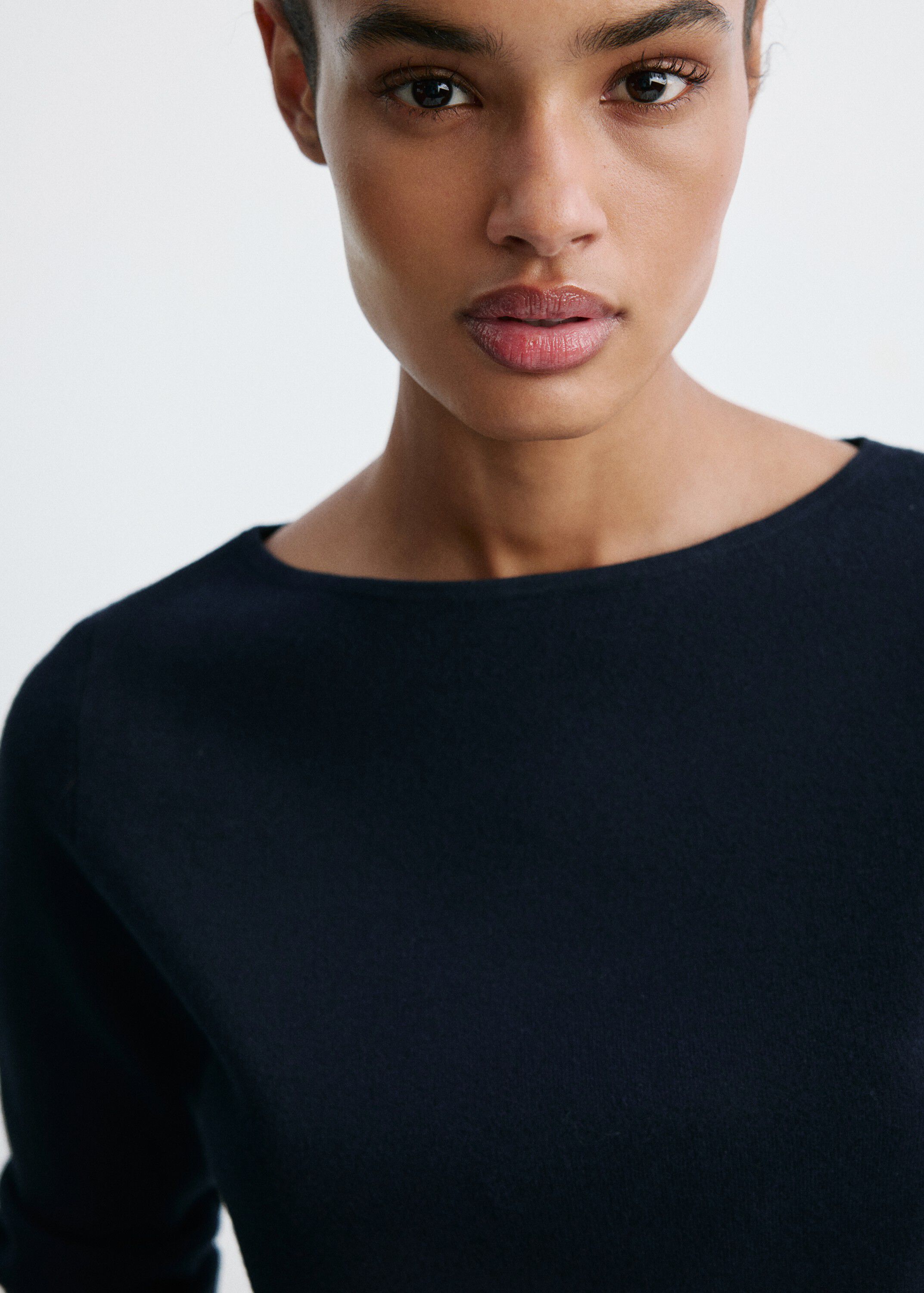 Fine-knit boat-neck sweater