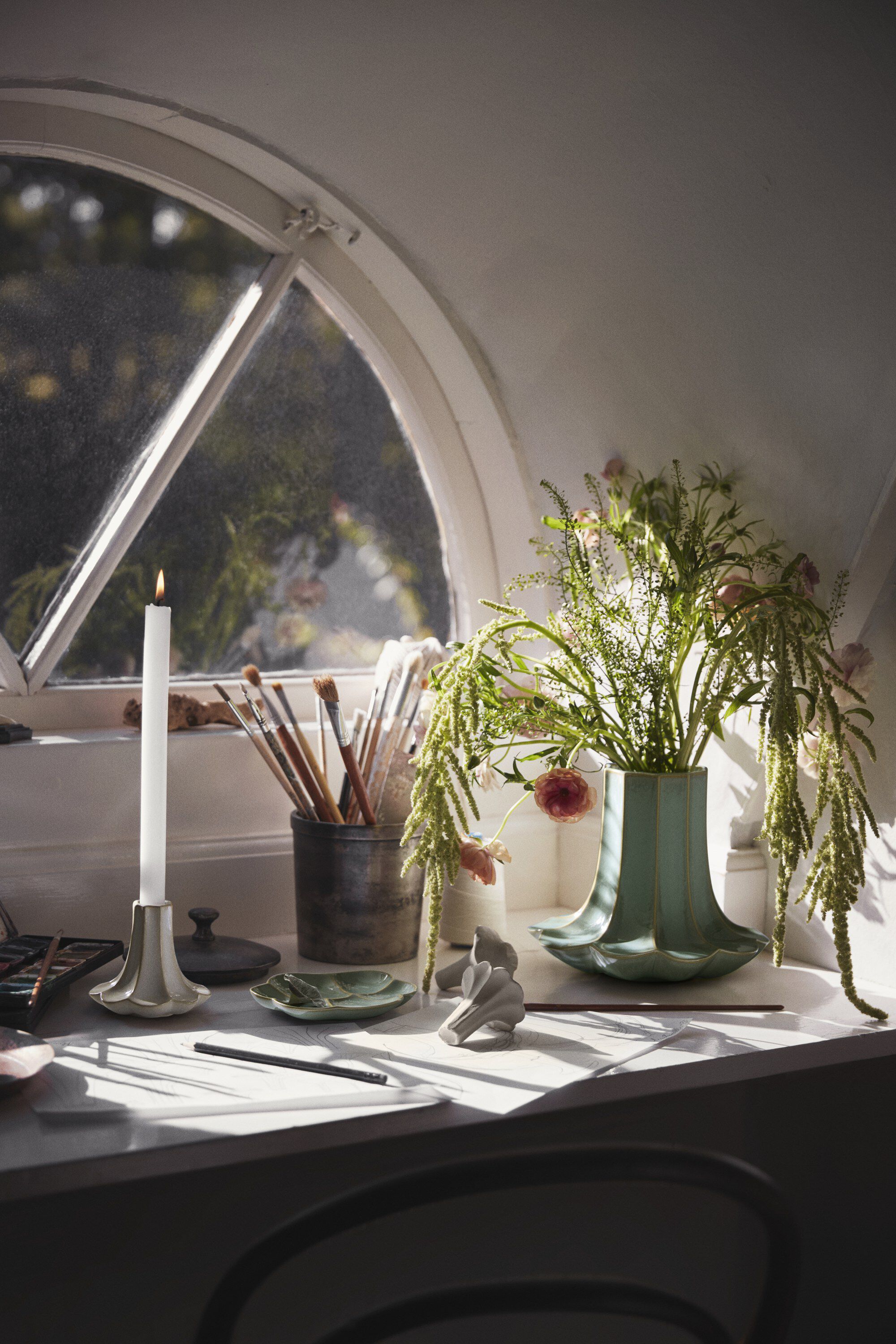 Kantarel Lysestage H10 cm sand