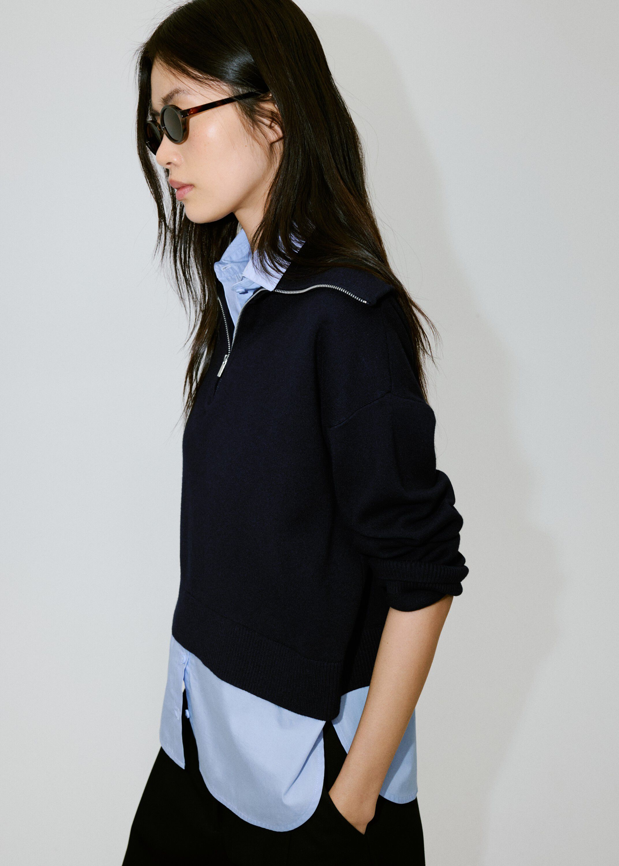 Layered knit jumper with shirt