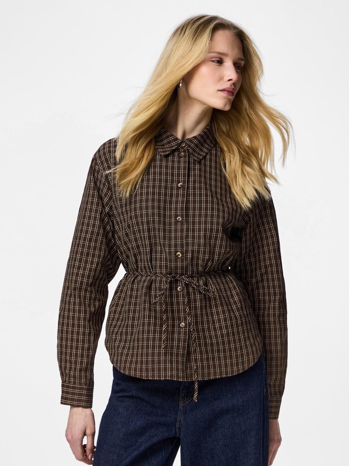 PCMAYA LS TIE DETAIL CHECK SHIRT WV