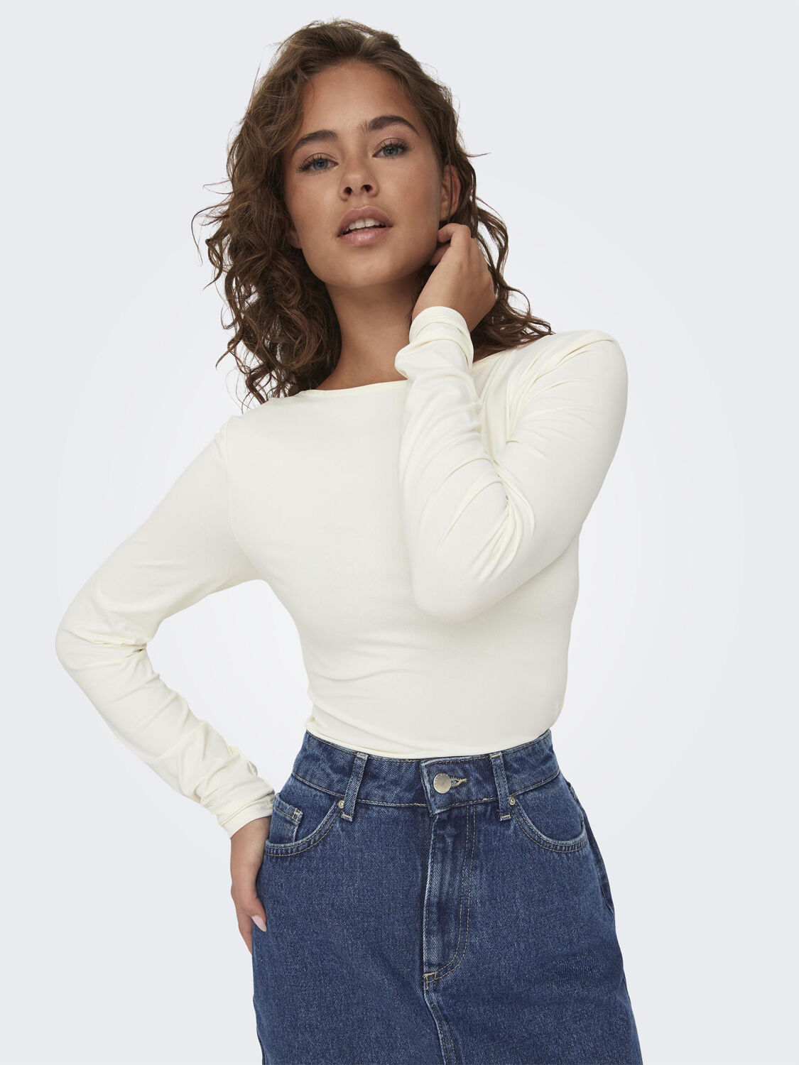 ONLEA L/S 2-WAY DEEP NECK TOP JRS